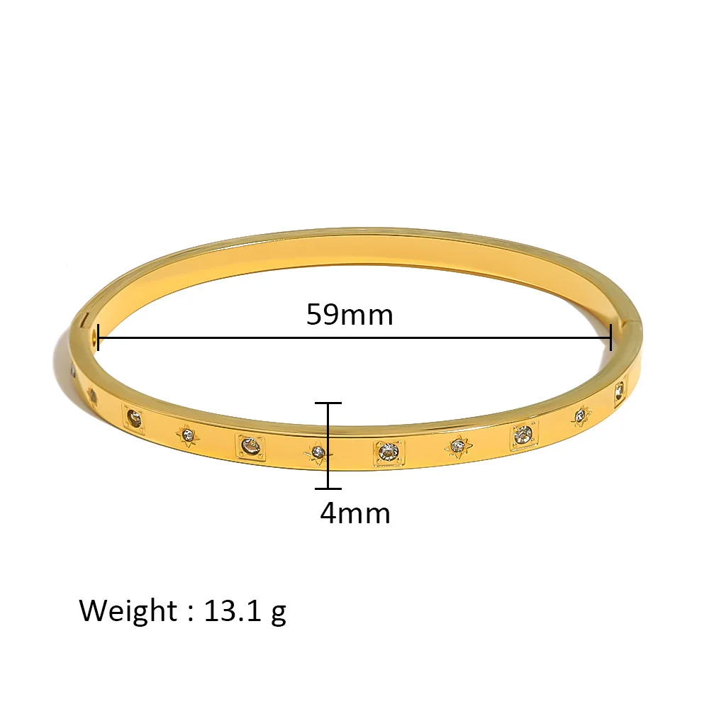 Waterproof Zirconia Cuff Bangles for Women Men 18k Gold Plated Stainless Steel Bracelet Jewellery Gift Wholesale Pulseras Mujer