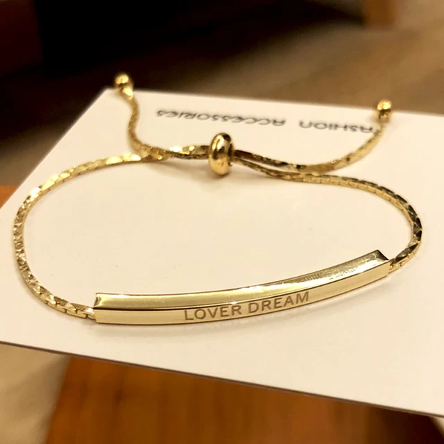 Popular 14K Real Gold Letter LOVER DREAM Bracelet for Women Girl Original Design Temperament Jewelry Birthday Party Gift