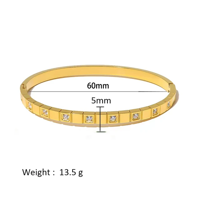 Waterproof Zirconia Cuff Bangles for Women Men 18k Gold Plated Stainless Steel Bracelet Jewellery Gift Wholesale Pulseras Mujer