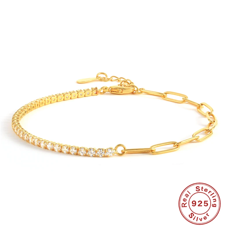 LENNIK Cubic Zirconia 18K Gold Color Tennis Bracelet For Women Girls 925 Sterling Silver Trend Chain Bracelet Jewelry Party Gift