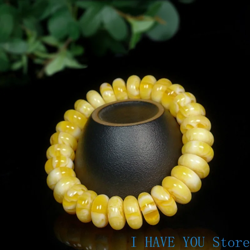 Natural Amber Stone Balinese Beeswax Bracelet Amber Bracelet Cake Chicken Oil Gold Beads Wheel Abacus Beads Exotic Ornaments