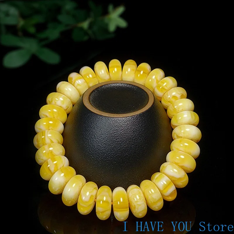 Natural Amber Stone Balinese Beeswax Bracelet Amber Bracelet Cake Chicken Oil Gold Beads Wheel Abacus Beads Exotic Ornaments