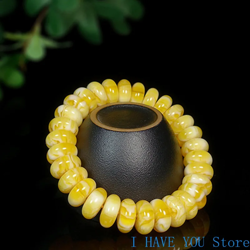 Natural Amber Stone Balinese Beeswax Bracelet Amber Bracelet Cake Chicken Oil Gold Beads Wheel Abacus Beads Exotic Ornaments