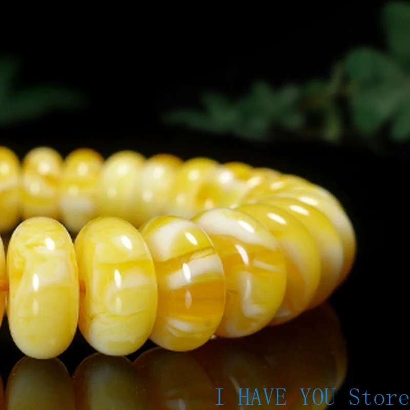 Natural Amber Stone Balinese Beeswax Bracelet Amber Bracelet Cake Chicken Oil Gold Beads Wheel Abacus Beads Exotic Ornaments