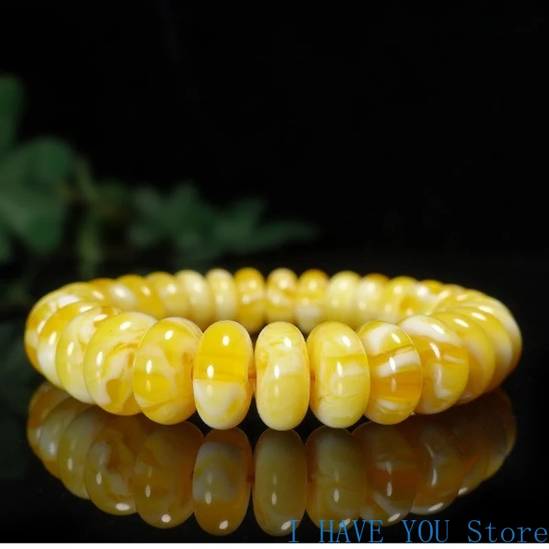 Natural Amber Stone Balinese Beeswax Bracelet Amber Bracelet Cake Chicken Oil Gold Beads Wheel Abacus Beads Exotic Ornaments