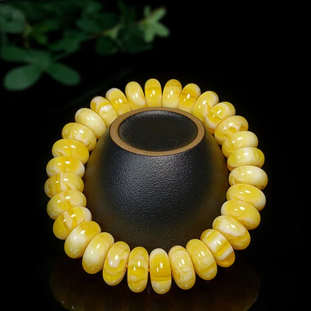 Natural Amber Stone Balinese Beeswax Bracelet Amber Bracelet Cake Chicken Oil Gold Beads Wheel Abacus Beads Exotic Ornaments