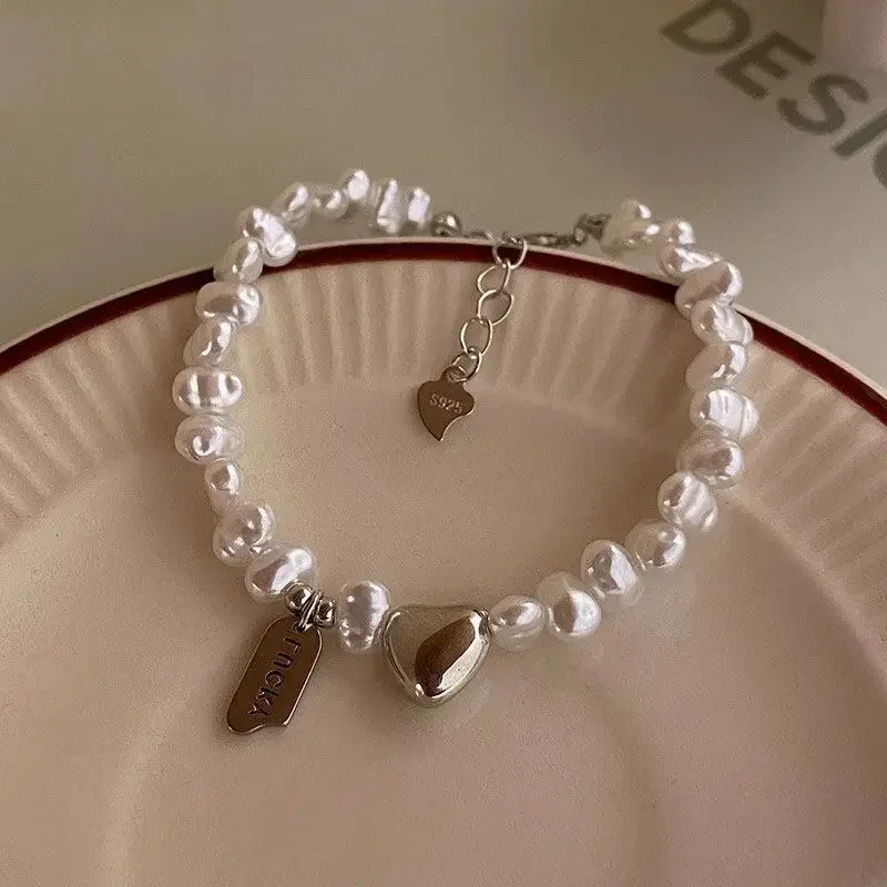 925 Sterling Silver Love Pearl Adjustable Bracelet for Women Elegant Pearl Bracelet Wedding Party Fashion Jewelry Gifts