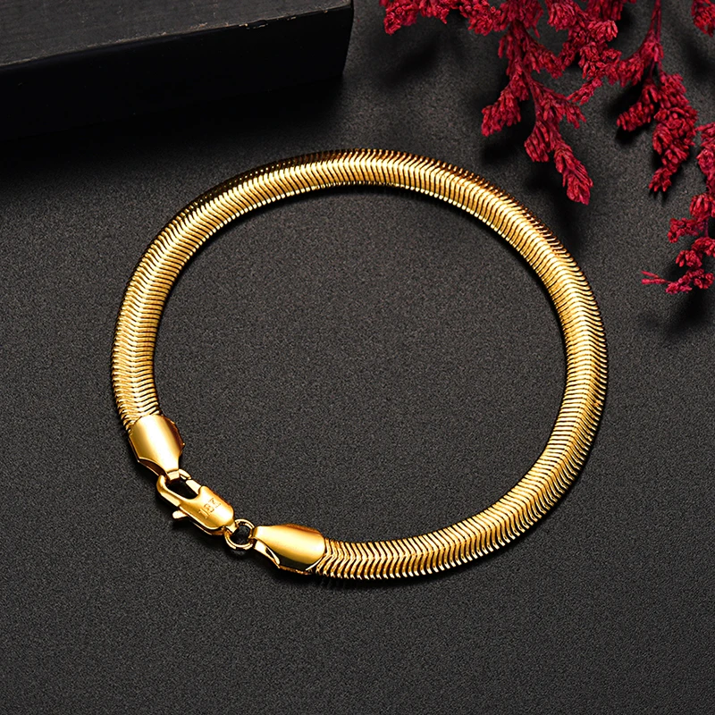 Fine 18K Gold 6MM snake chain bracelets for man women fashion designer jewelry wedding party holiday gifts 20cm