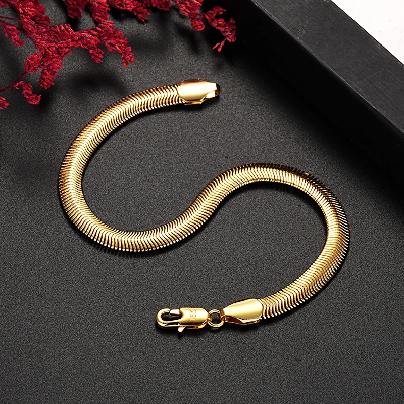 Fine 18K Gold 6MM snake chain bracelets for man women fashion designer jewelry wedding party holiday gifts 20cm