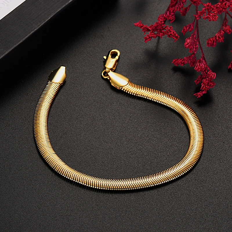 Fine 18K Gold 6MM snake chain bracelets for man women fashion designer jewelry wedding party holiday gifts 20cm