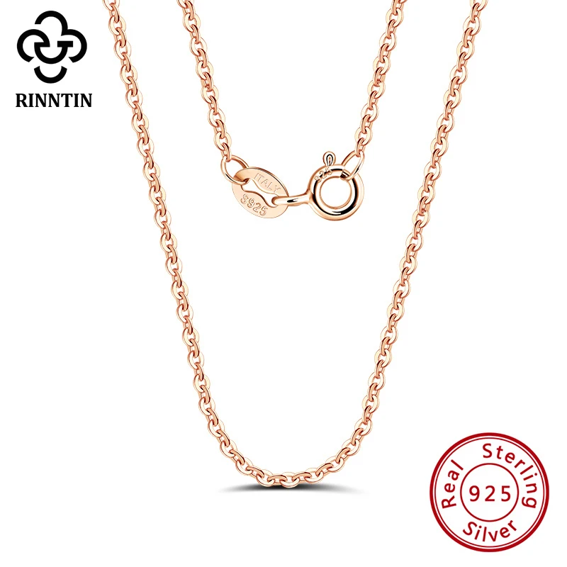 Rinntin Rose Gold 925 Sterling Silver Fashion Cable Link Chains Necklace for Women Thin Neck Chain Accessories Jewelry SC06