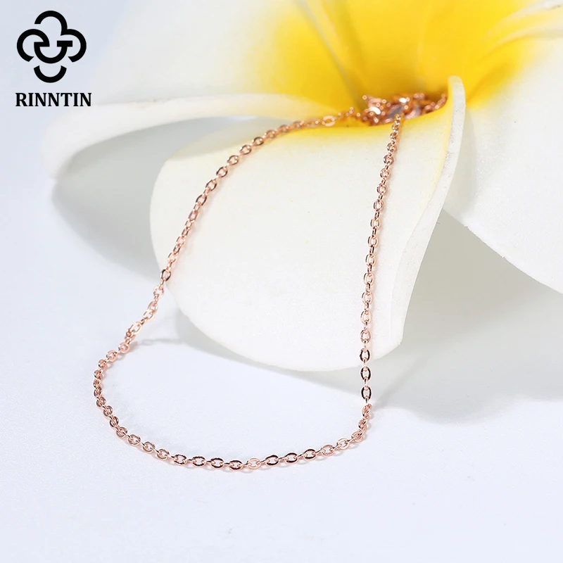 Rinntin Rose Gold 925 Sterling Silver Fashion Cable Link Chains Necklace for Women Thin Neck Chain Accessories Jewelry SC06