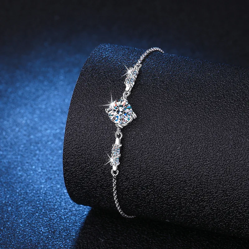 1 Carat Moissanite 925 Sterling Silver Women Bracelet Round Cut Bracelet White Gemstone Anniversary Jewelry 2023