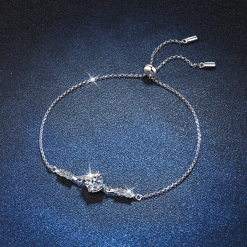 1 Carat Moissanite 925 Sterling Silver Women Bracelet Round Cut Bracelet White Gemstone Anniversary Jewelry 2023