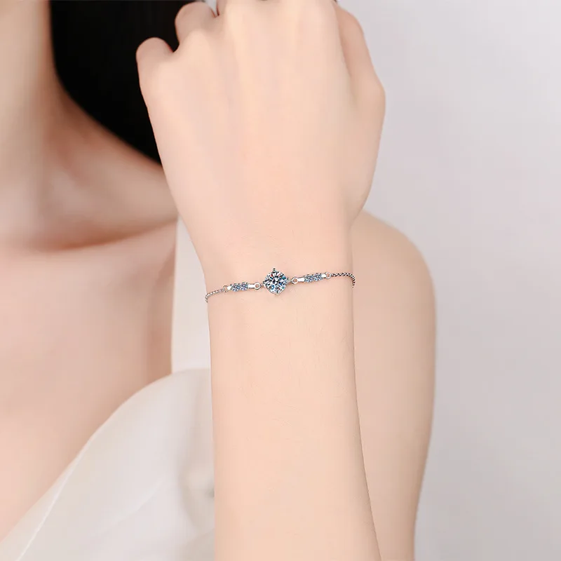 1 Carat Moissanite 925 Sterling Silver Women Bracelet Round Cut Bracelet White Gemstone Anniversary Jewelry 2023
