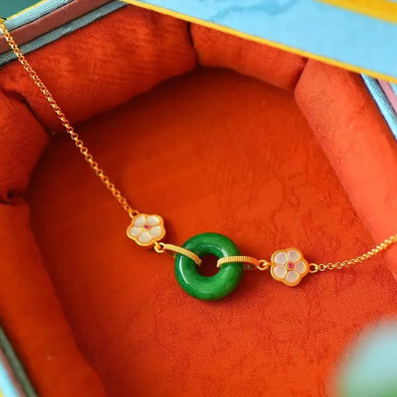 Designer original new ancient method gold craft natural Hetian jade bracelet elegant luxury ladies jewelry