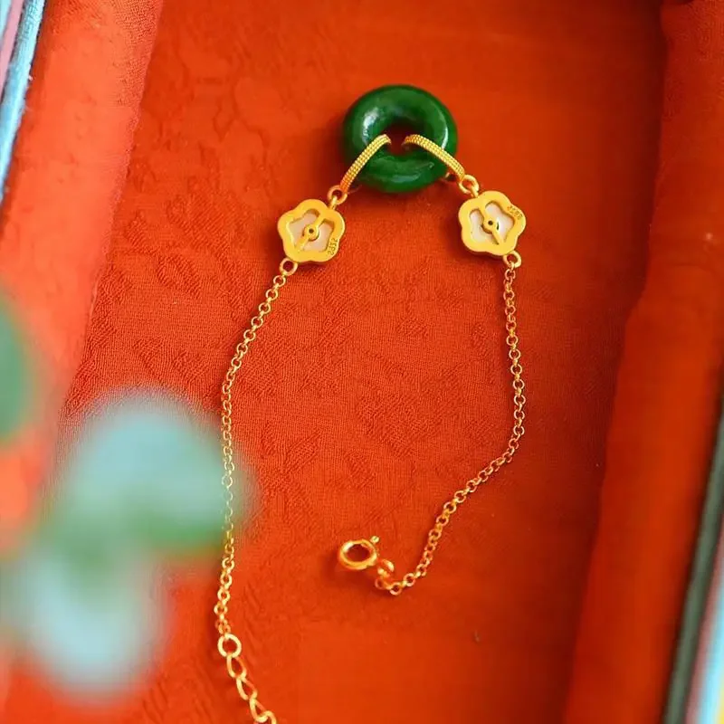 Designer original new ancient method gold craft natural Hetian jade bracelet elegant luxury ladies jewelry