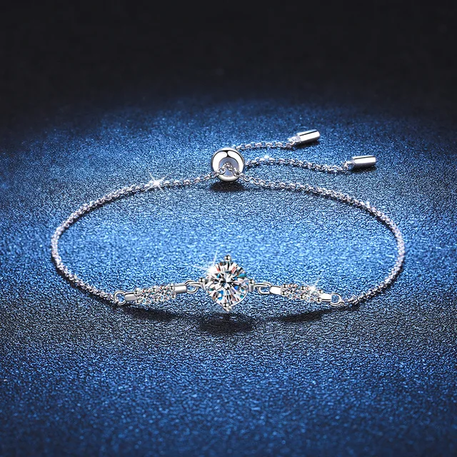 1 Carat Moissanite 925 Sterling Silver Women Bracelet Round Cut Bracelet White Gemstone Anniversary Jewelry 2023