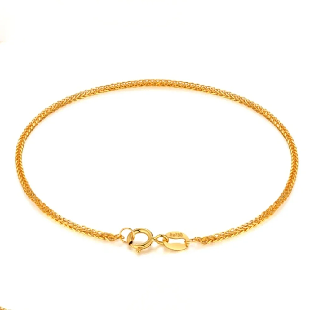 Real Pure 18K Yellow Gold Chain Women Lucky 0.9mm Solid Wheat Bracelet 15-24cm