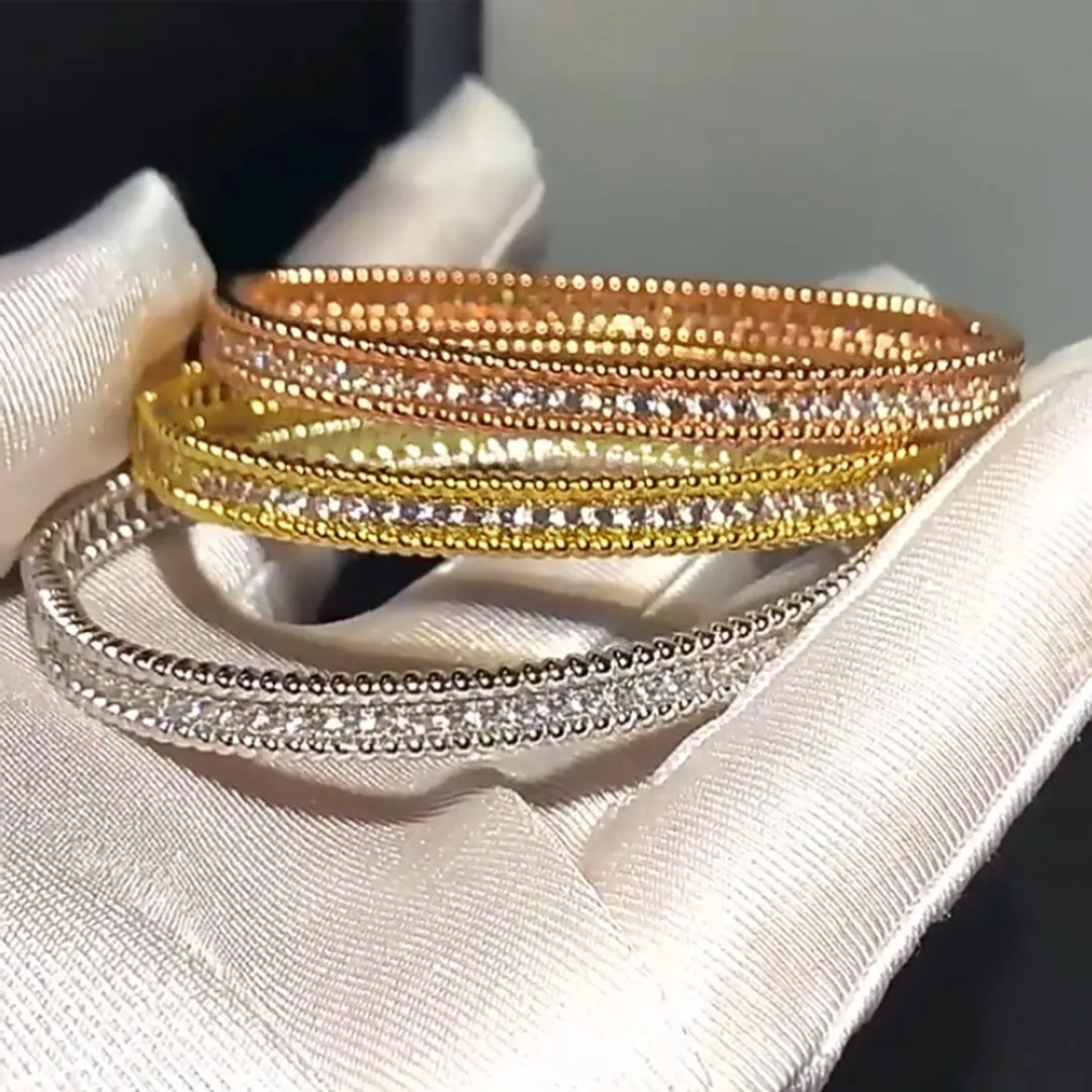 S925 Sterling Silver High Quality Luxury Brand Sparkling Single Row Diamonds Bangle Bead Bracelet Fashion Jewelry For Women Gift