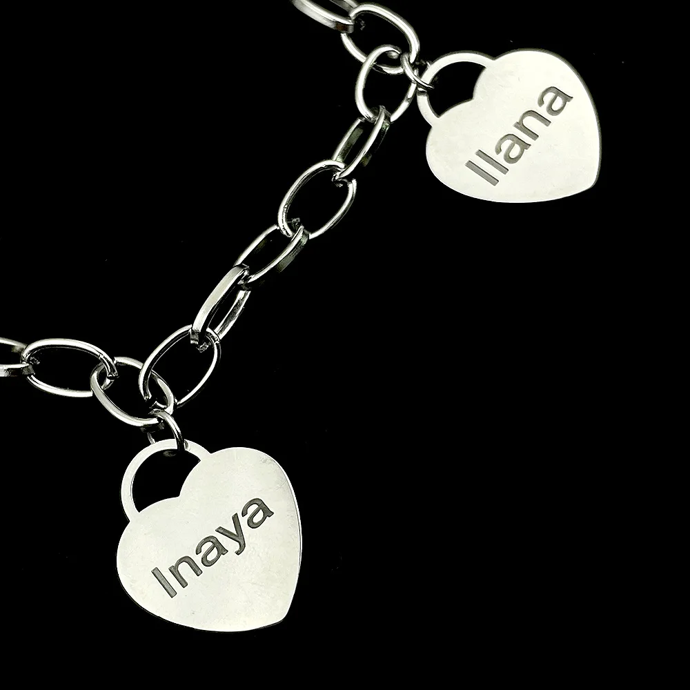 Bracelets for Women Personalized Heart-Shaped Charms Bracelet Custom Name Bracelet Stainless Steel Jewelry Gifts Pulseras MujerP