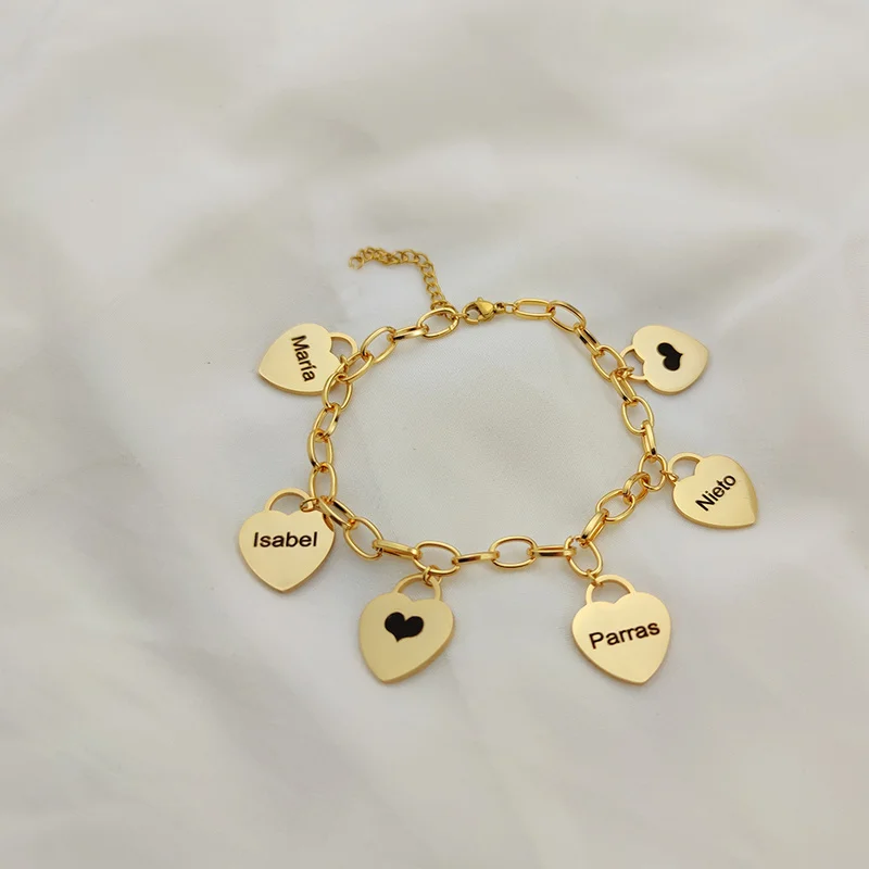 Bracelets for Women Personalized Heart-Shaped Charms Bracelet Custom Name Bracelet Stainless Steel Jewelry Gifts Pulseras MujerP