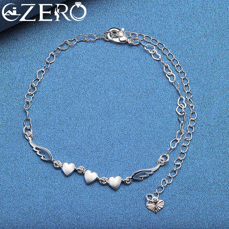 24K Gold Bracelet 925 Sterling Silver Angel Wings Three Heart Chain Bracelets For Women Fashion Party Wedding Jewelry