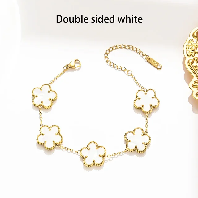 Y2K Style Metal Double Sided Plum Blossom Plant Five Leaf Flower Adjustable Bracelet Stainless Steel Luxury Women's Clover 1PC