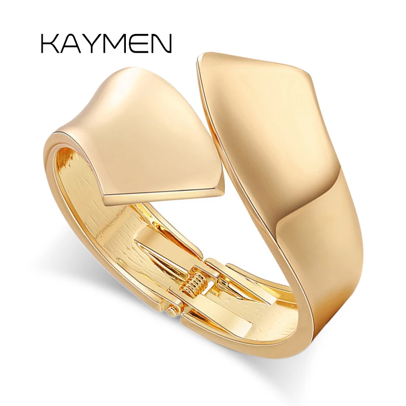 Gold Plating Smooth Statement Bangle for Women High Quality Bowknot Chunky Vintage Metal Bracelet Party Wedding Gifts