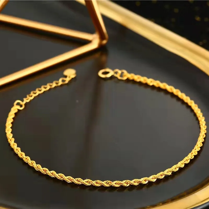 Fine Jewelry Real 18K Gold Twisted Chain Bracelet Solid AU750 Rope Chain Wedding Gift for Women BR002