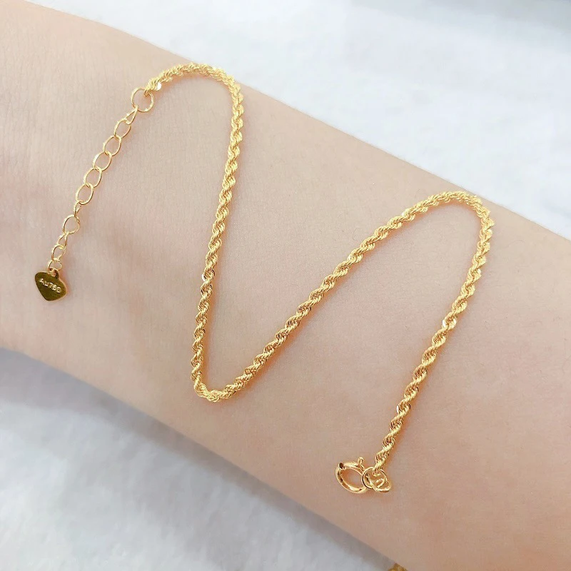 Fine Jewelry Real 18K Gold Twisted Chain Bracelet Solid AU750 Rope Chain Wedding Gift for Women BR002