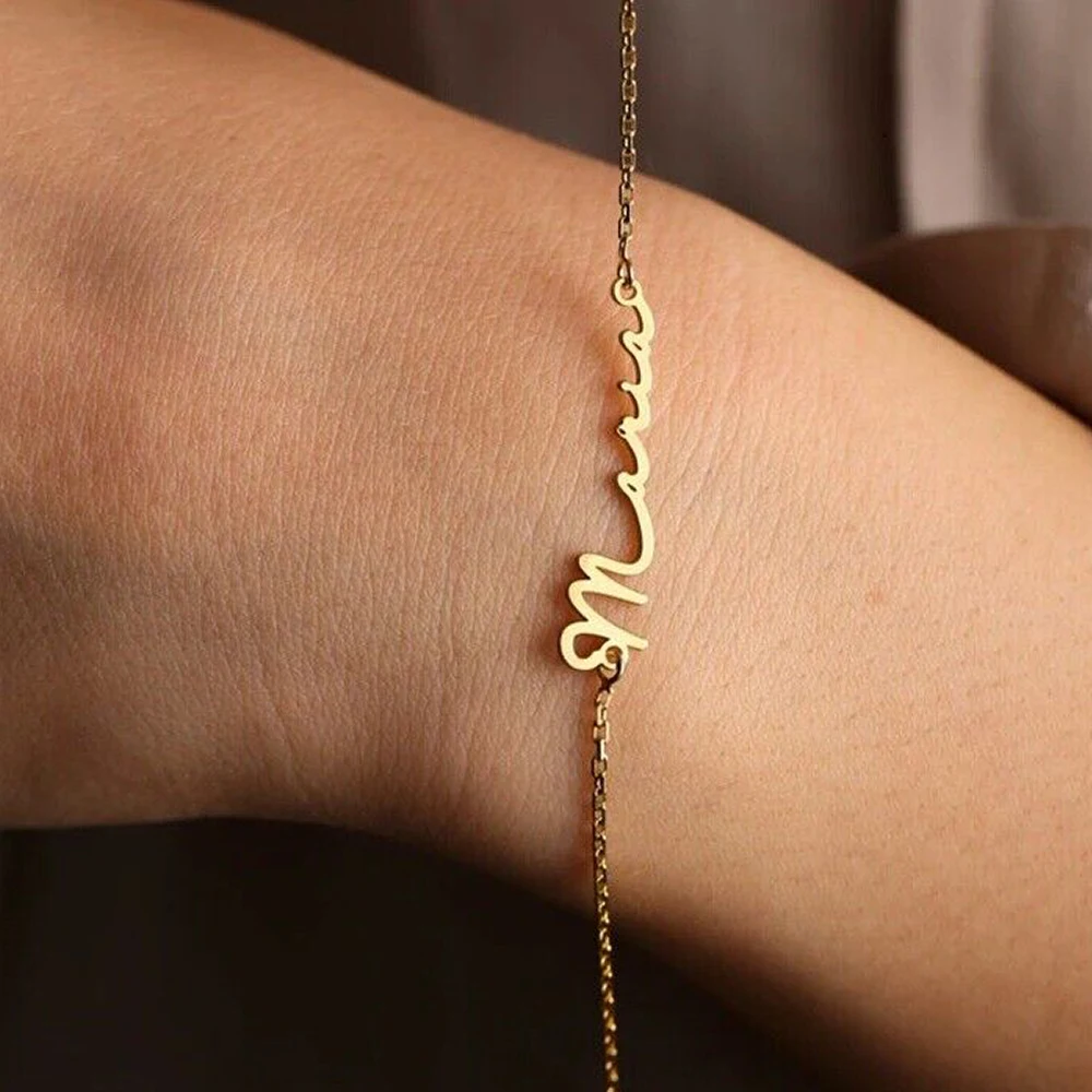 Customized Ladies Name Bracelet Gold Personalized Letter Stainless Steel Jewelry Gifts Support Direct