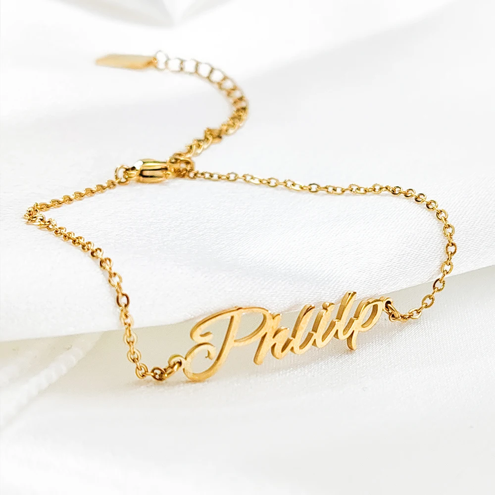 Customized Ladies Name Bracelet Gold Personalized Letter Stainless Steel Jewelry Gifts Support Direct