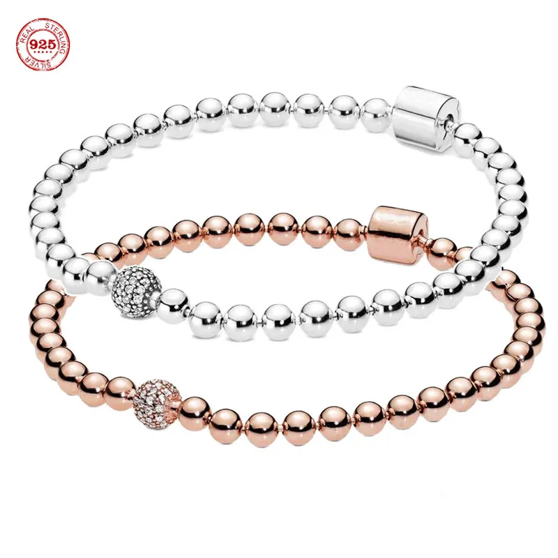 Hot selling 925 Sterling Silver Rose Gold Barrelb Buckle Beaded Bracelets Fit Original Brand Charm Bead DIY Jewelry Women Gift