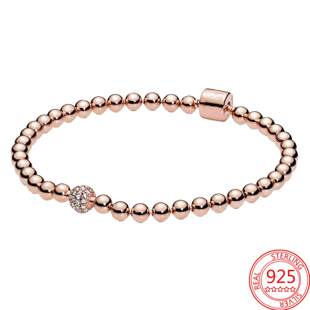 Hot selling 925 Sterling Silver Rose Gold Barrelb Buckle Beaded Bracelets Fit Original Brand Charm Bead DIY Jewelry Women Gift