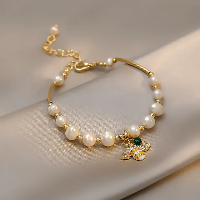 100% Natural Baroque Freshwater Pearl Sweet Honeybee Design 14K Gold Filled Female Charm Bracelet Jewelry For Women Gifts