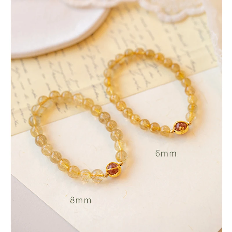 Ruifan Wealth Round/Star 6/8mm Natural Rutilated Quartz Strawberry Crystal Beaded Bracelet for Women Femme Fine Jewelry YBR803Pr