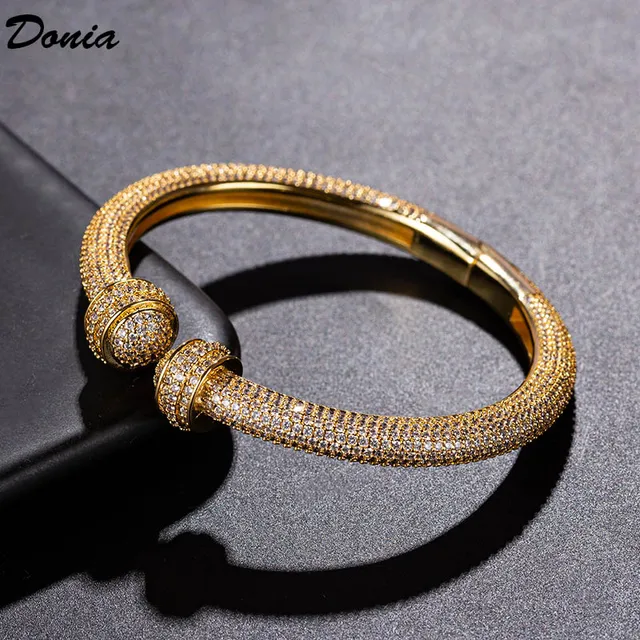Jewelry European and American Fashion Bud-Shaped Titanium Steel Micro-Inlaid AAA Zircon Luxury Retro Open Bracelet