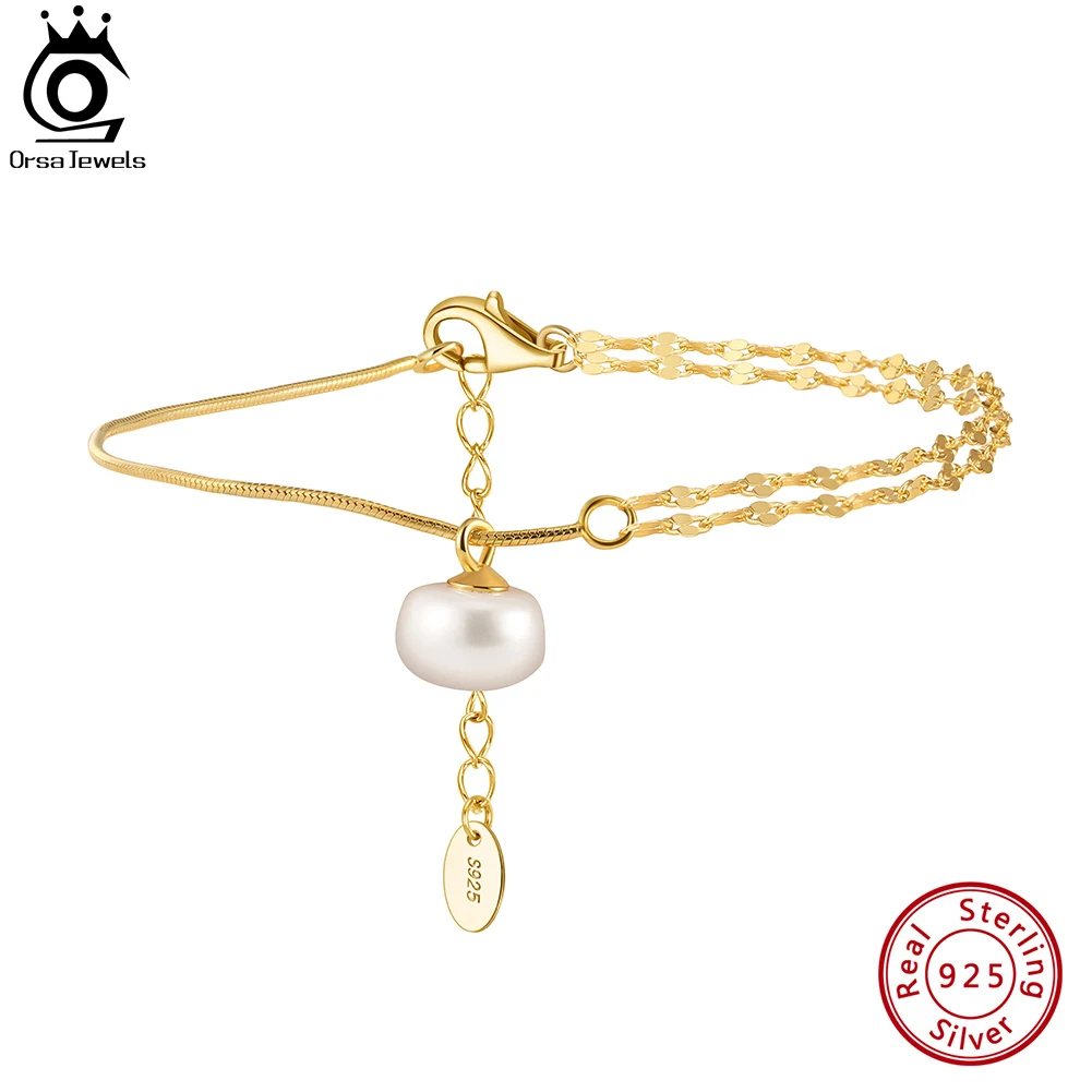 14K Gold 925 Sterling Silver Fish Lips&Snake Chain Bracelet with Exquisite Natural Pearl for Women Jewelry GPB30