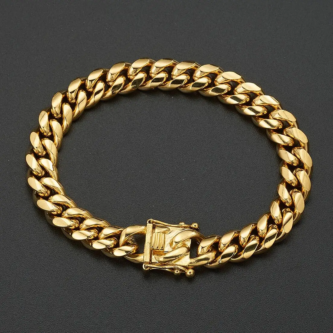 8/10/12/14/16/18mm Gold Color/Rose Gold Stainless Steel Curb Cuban Link Chain Bracelet Bangle Jewelry 7-11inch for Men Women