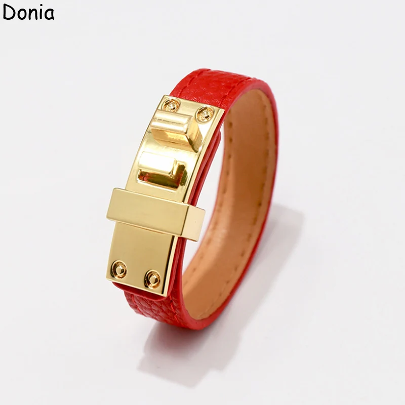 Donia Jewelry European and American fashion 316L stainless steel smooth bracelet single loop leather rope luxury bracelet