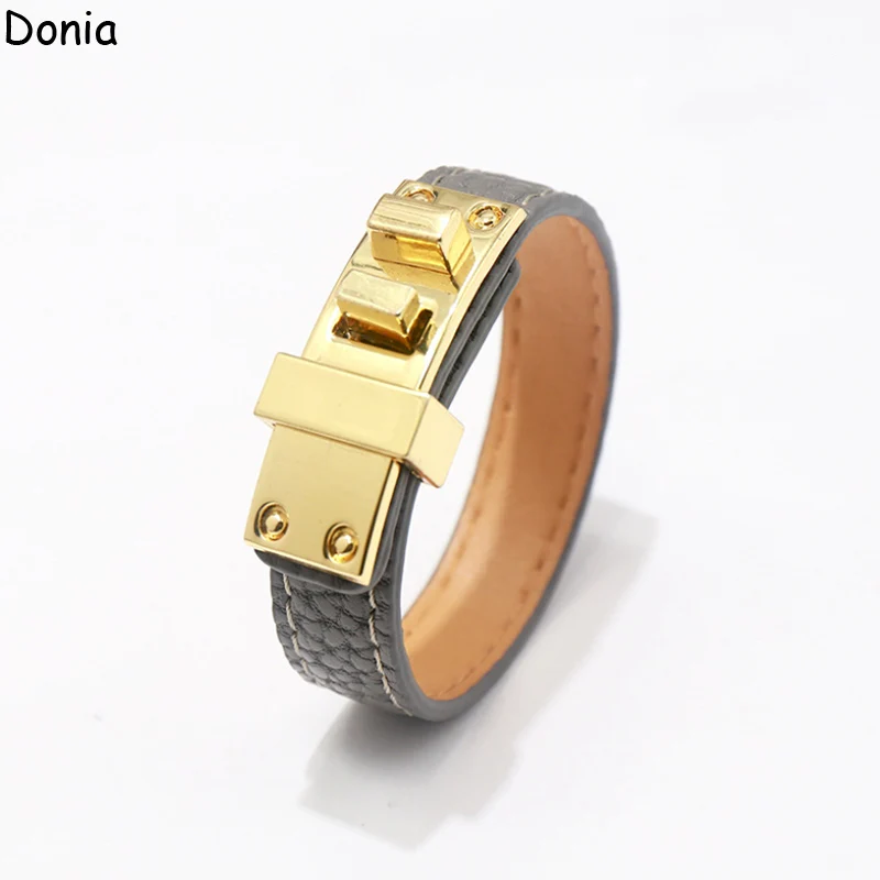 Donia Jewelry European and American fashion 316L stainless steel smooth bracelet single loop leather rope luxury bracelet