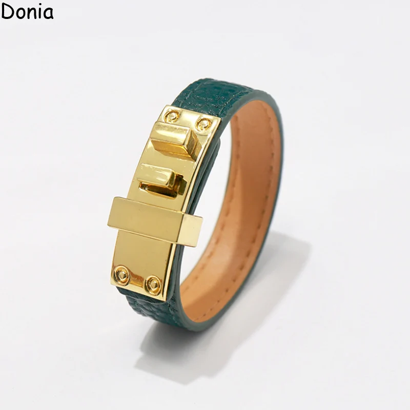 Donia Jewelry European and American fashion 316L stainless steel smooth bracelet single loop leather rope luxury bracelet