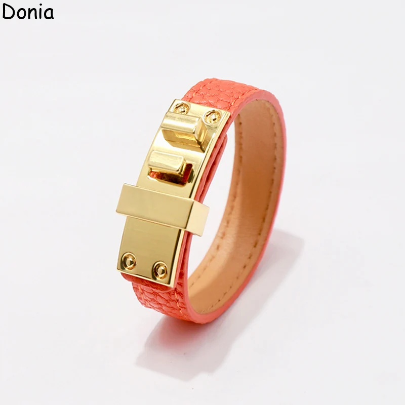 Donia Jewelry European and American fashion 316L stainless steel smooth bracelet single loop leather rope luxury bracelet