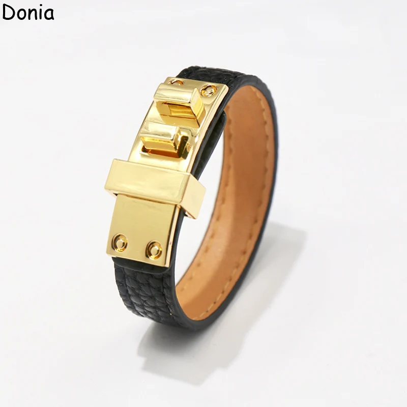 Donia Jewelry European and American fashion 316L stainless steel smooth bracelet single loop leather rope luxury bracelet