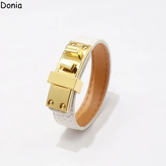 Donia Jewelry European and American fashion 316L stainless steel smooth bracelet single loop leather rope luxury bracelet