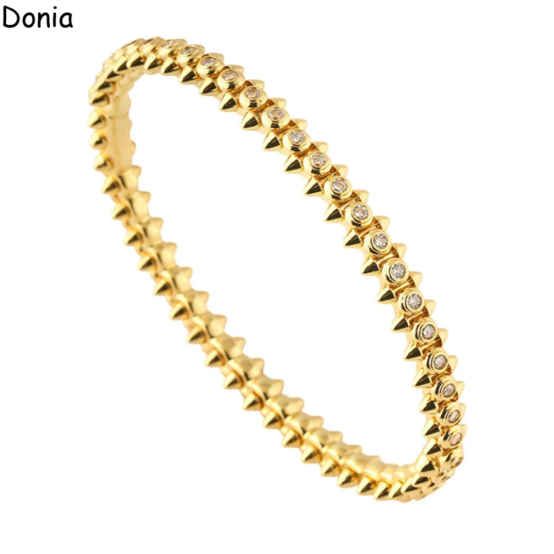 Donia jewelry new European and American fashion rivets titanium steel micro-set AAA zircon luxury retro bracelet
