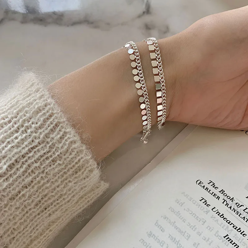 Fashion 925 Sterling Silver Geometric Shape Bracelet Simple Charm Bracelet Party Gift For Women Fine Jewelry Free Shipping