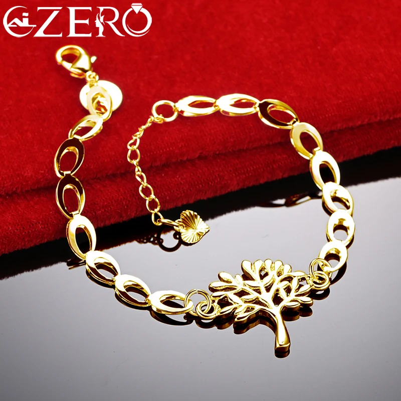 ALIZERO 24K Gold Tree of Life Pendant Bracelet Chain For Women Lady Charm Wedding Party Fashion Jewelry Christmas Gift