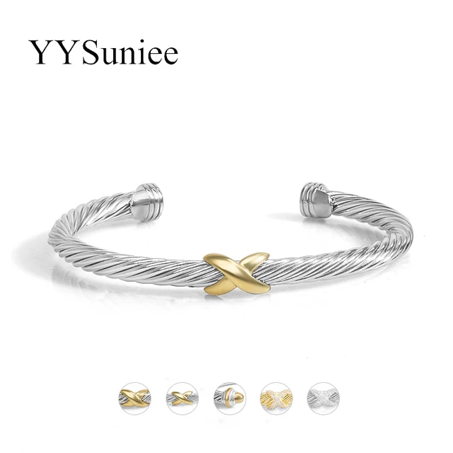 YYSuniee 18K Gold-plated Jewelry Designer Twisted Cable Wire Cuff Bangles for Women Luxury Brand Bracelet Christmas Gift